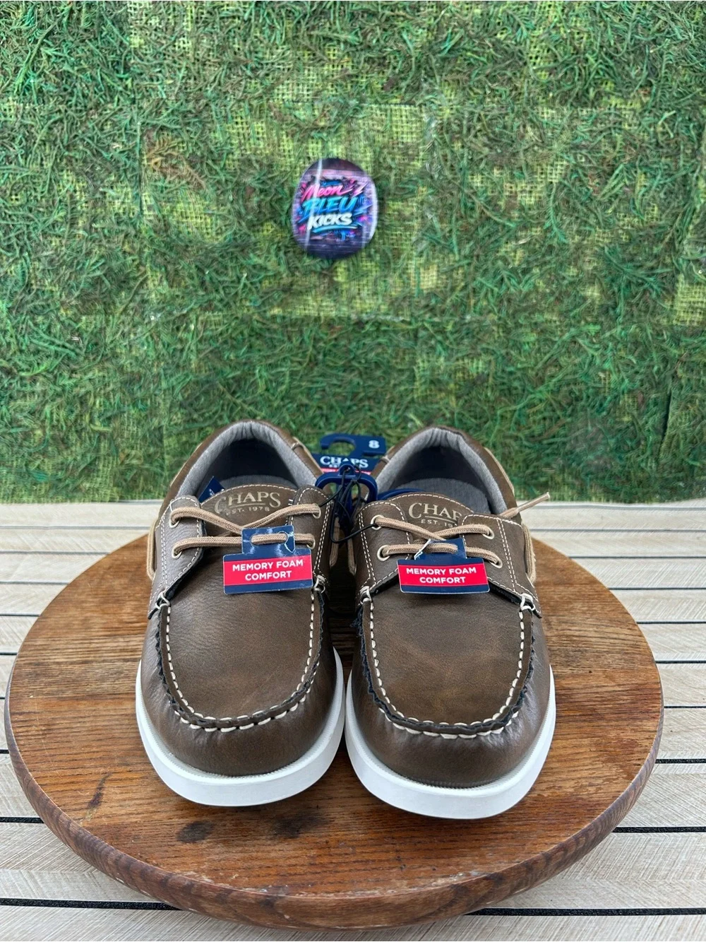 Chaps Brown Leather Moc Toe Boat Shoe